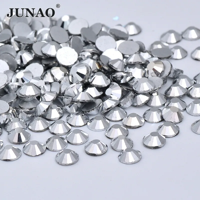 JUNAO SS 6 8 10 12 16 20 серебряные стеклянные стразы с плоской обратной стороной для