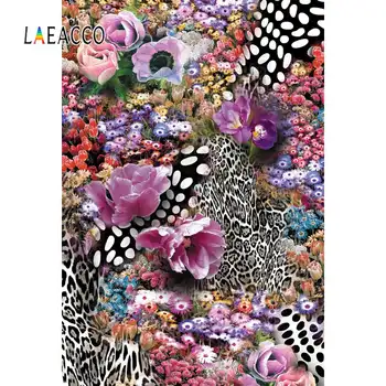 

Laeacco Vinyl Backgrounds For Photography Leopard Pattern Spring Flowers Baby Newborn Portrait Photo Backdrops For Photo Studio