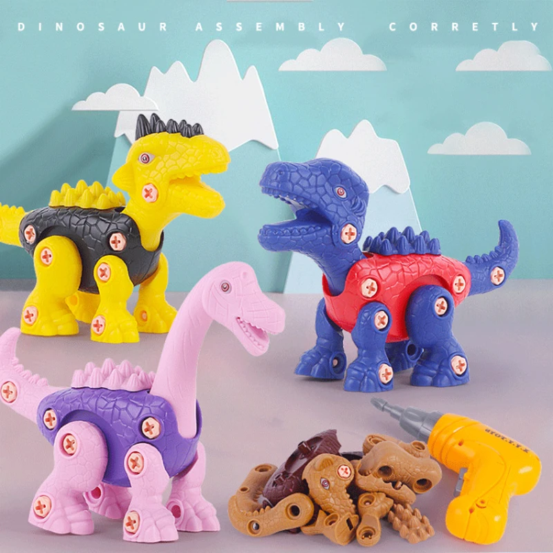 Children Constructor Puzzle Toy Dinosaur Model Screwdriver Drill Tool Interactive Montessori Educational Suitable For Boy Girl