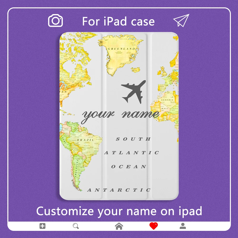 

World Map Travel Custom Name Case for ipad Mini 2 3 4 5 PU Leather Cover Hard Back Cases For iPad Air 2 3 10.5 inch pro 2018