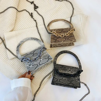 

Fashion Exquisite Shopping Bag Serpentine Women Shoulder Bags PU Mini Totes Acrylic Chain Retro Crossbody Pouch