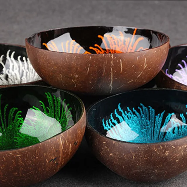 Natural Superior Coconut Bowl Splash Ink Coconut Shell Candy Storage Bowl Container Desk Ornament Creative Handicraft Decoration 3
