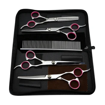 

5Pcs/Set Pet Grooming Scissors Dog Grooming Set Stainless Steel With Round Tip Heavy Duty Titanium Coated Grooming Scissors Kit