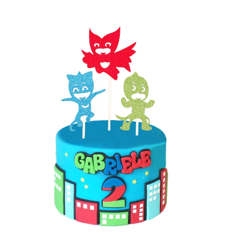 Cupcake Topper PJ Masks Cartoon Cake Flags Paper Straw For Wedding Birthday Party Cake Baking Decor Supplies Xmas DIY New Year
