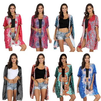

Women Fashion Print Robes Vietnam Clothing Japanese Style Kimono Femme Sexy Cardigan Loose Blouse Yukata Outdoor Coats Costumes
