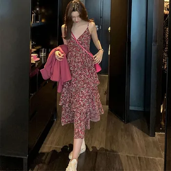 

2020 Women's Boho Maxi Dress Girls Summer Spaghetti Strap Sweet Floral Long Dress Ladies Beach Sundress Vestido De Mujer