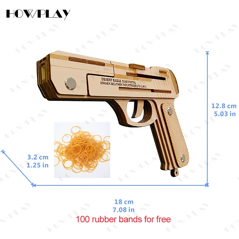 

Howplay wooden rubber band gun single shoot pistol weapon assembly puzzle model pistola armas gift toys for children family game