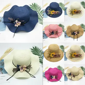 

Brand Soft Floppy Hat Soft Sun Summer Straw Beach Cap Women And Kid Girls Flower Decor Cap Fashion Hats