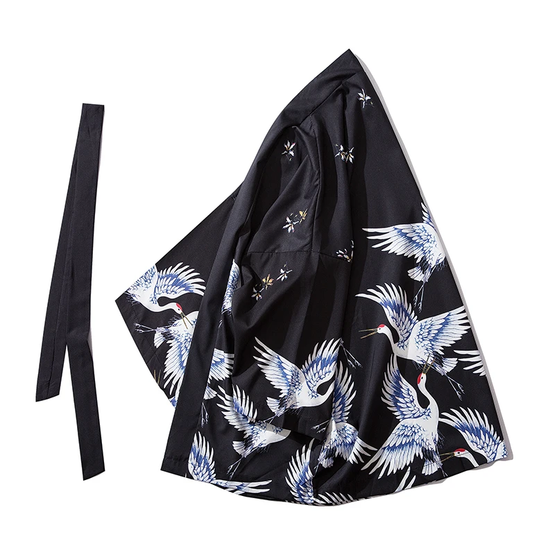 Bebovizi Japanese Style Crane Kimono Tokyo Streetwear Haori Men Women Cardigan Japan Robe Girl Fashion Traditional Asian Clothes