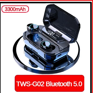 3300 мАч G02 TWS Bluetooth 5,0 9D стерео наушники беспроводные наушники IPX7 водонепроницаемые наушники светодиодный дисплей Smart PowerBank