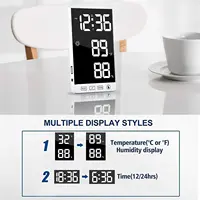 AIDISITE Digital Alarm Clock Mirror Touch Wall Clock LED Time with Temperature Humidity Display USB Port