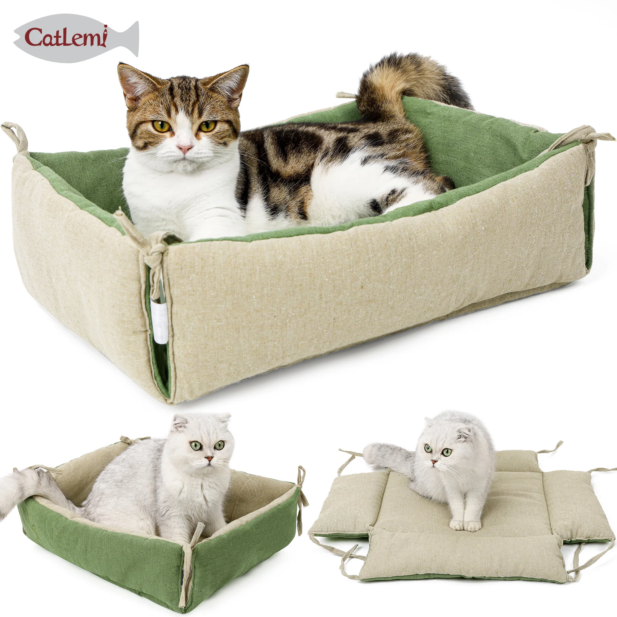 Reversible Pet Bed Nature Linen Cat Beds Cushion Deep Sleep Cotton And Linen Cat Dual purpose