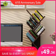 Bookshelf Desk Creative Study Bookcase Tree Shaped Furniture Decor Book Rack Multi-grid Storage Shelf Wooden Display Shelf
