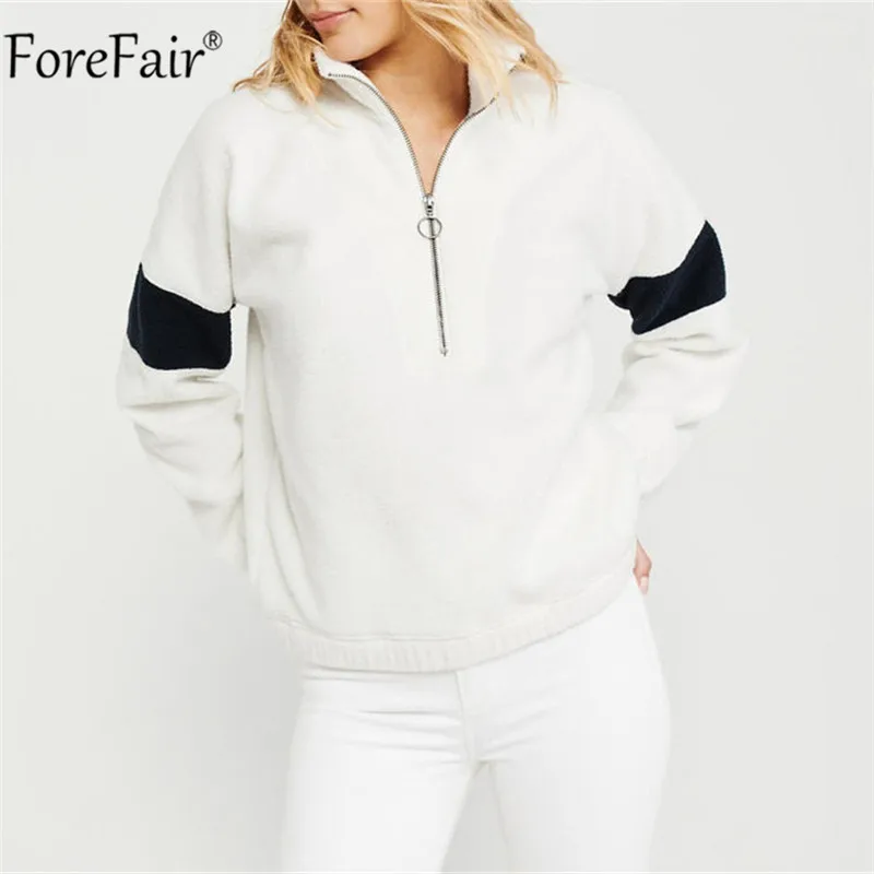 Forefair/Женская толстовка с v-образным вырезом на молнии в стиле пэчворк; сезон осень-зима; теплый пуловер; Повседневная плюшевая толстовка из искусственного меха