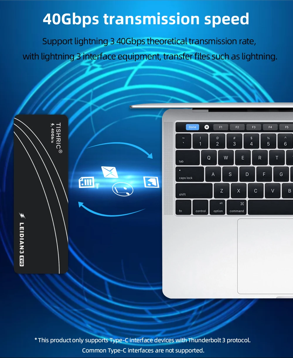 TISHRIC корпус для жесткого диска Thunderbolt Three SSD из сплава для мобильного жесткого диска чехол для жесткого диска TB3 до M.2 KEY-M type-C