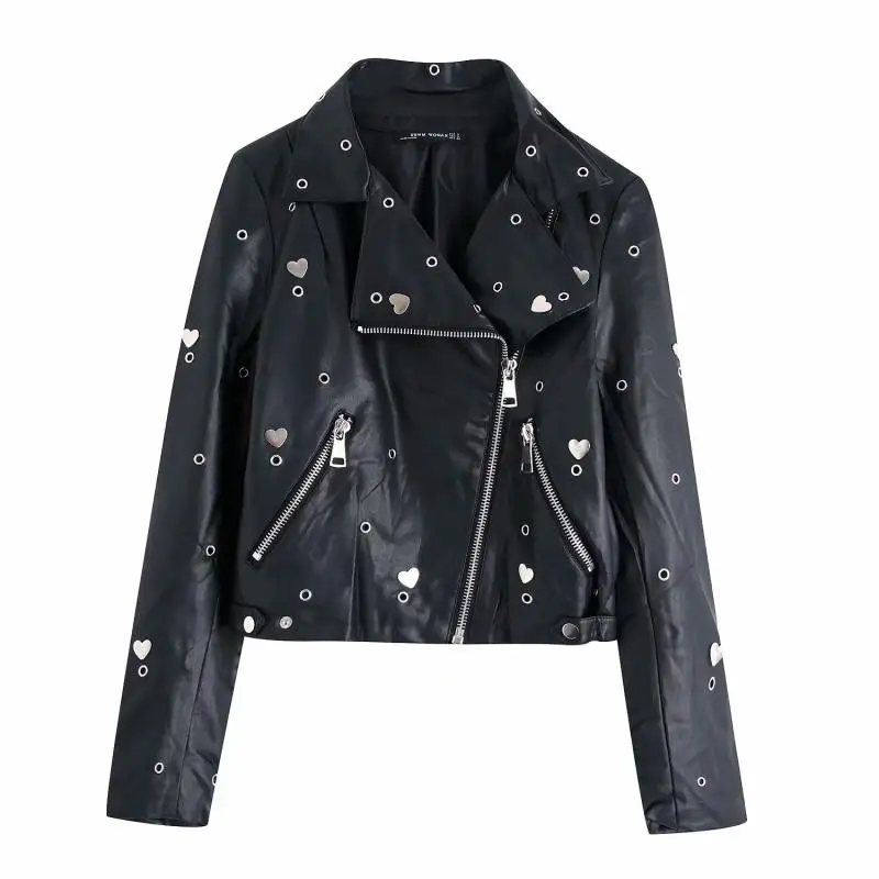 best winter coats for women Spring Stylish Chic Sequined Embroidery PU Leather Jacket Fashion Heart Ring Design Motorcycle Women Coats Casual Cool Outerwear petite long puffer coat