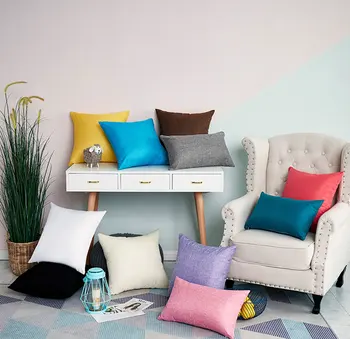 

40x40cm Plain linen Pillowcase Pillowslip Simple Solid Color Waist Pillow Covers Throw Waist Cushion Covers Sofa Car Home Decor
