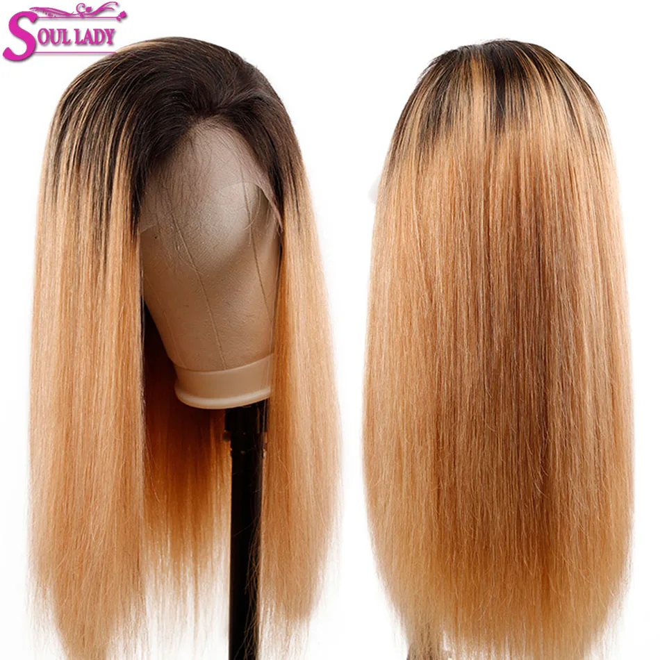 

Soul Lady Ombre Honey Blonde Lace Front Wigs 1b 27 Colored Ombre Human Hair Lace Front Wigs Peruvian Straight Remy Hair Wigs