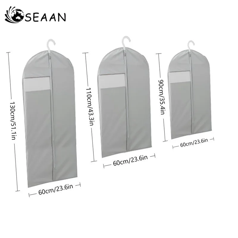 SEAAN чехол для одежды для защиты от пыли нетканый тканевый чехол для домашнего подвесного типа пальто костюм Защита сумка для хранения Органайзер для гардероба