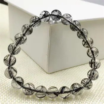 

Genuine Natural Black Rutilated Quartz Clear Round Beads Bracelet 8mm Women Men Fashion Best Stone Wealthy Stone AAAAA