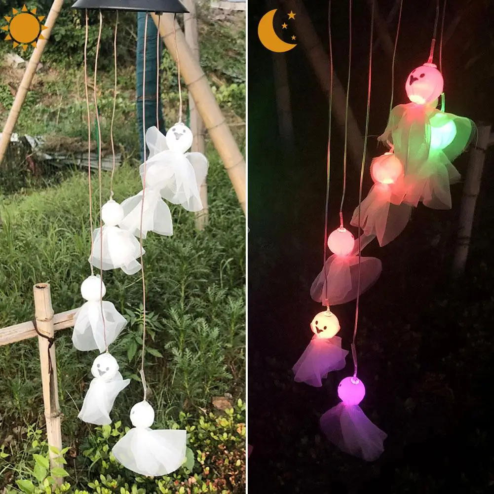

Solar Panel Changing Colorful Doll Wind Chime Lights Portable Outdoor Decorative Halloween Windbell Light for Garden decor