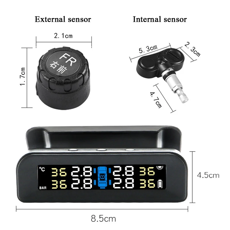 Автомобильная система контроля давления в шинах TPMS ЖК-дисплей солнечная энергия