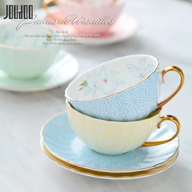 

JOUDOO Farmhouse Style Bone China Latte Coffee Cup with Saucer Set Art Drinkware British Afternoon Tea Mug for Wedding Gifts Cup