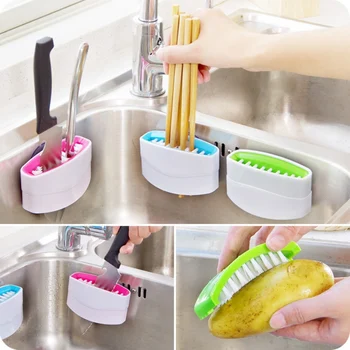 

Washing Brush Flatware Silverware Scrubber With Suction Cup For Inside The Sink Spoon Fork Chopsticks Knives Cutlery Cleaner