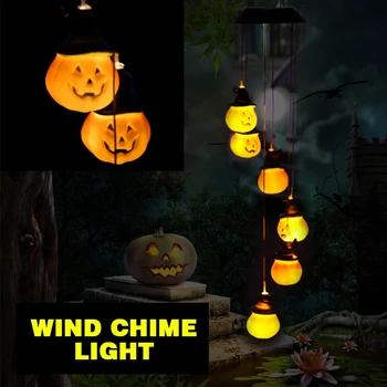

LED Solar Wind Chime Light Halloween Spiral Pumpkin Garden Lamp Waterproof Outdoor Wind Chime Light for Patio Yard Garden