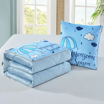 

Shaort Plush Warm 2 In 1 Multi-function Blanket Foldable Patchwork Pillow Home Couch Rest Quilt Office Covers