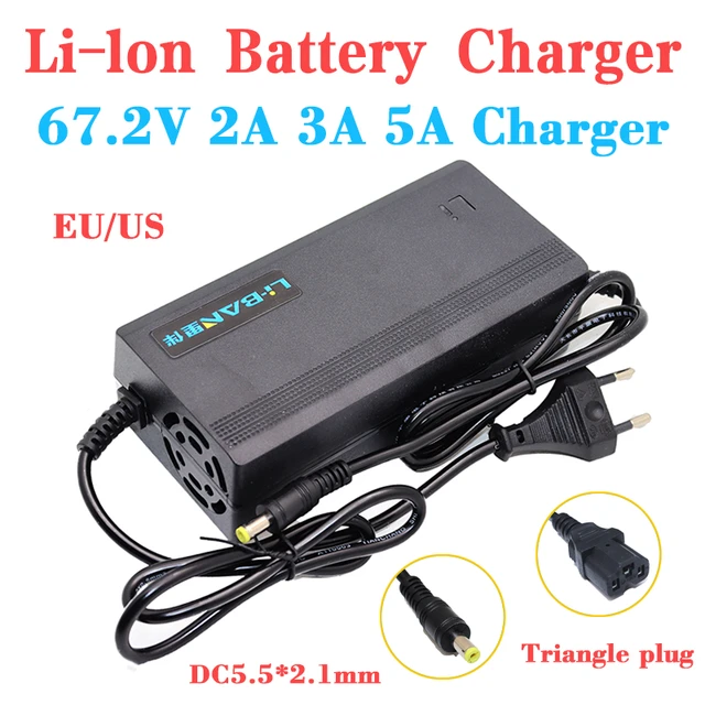 67.2V 2A 3A 5A Lithium Battery Charger ebike 16S 60V Li-ion battery  Electric scooter Charger DC5.5*2.1MM Triangle plug With fan - AliExpress