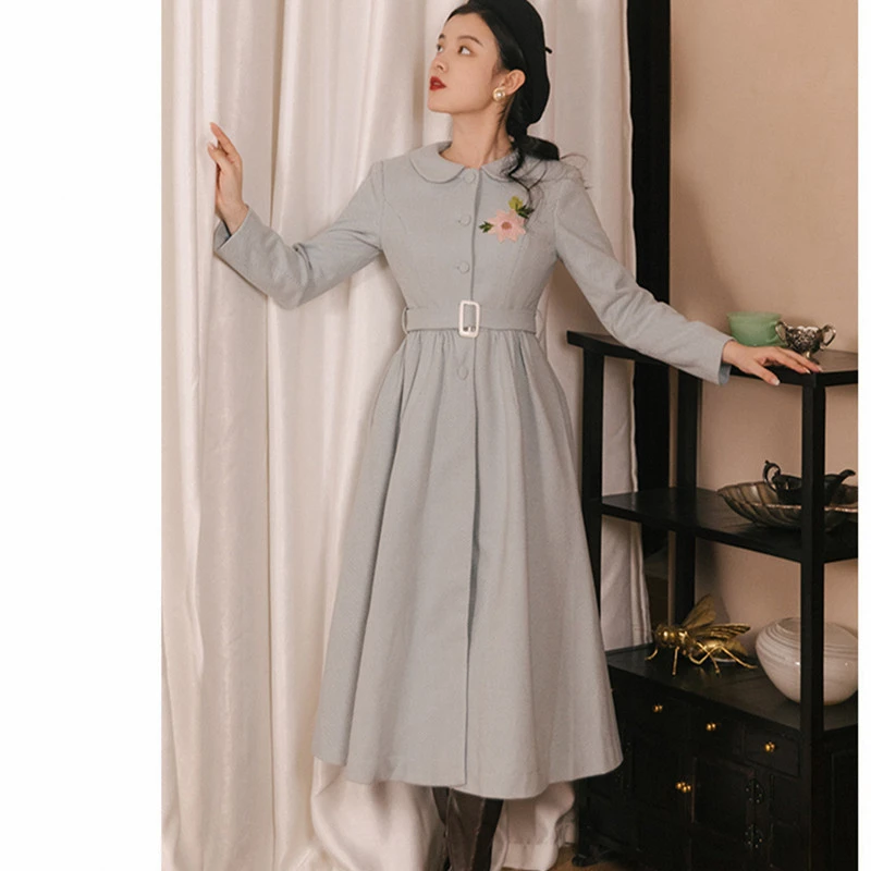 Vestidos franceses Retro bordados mujer, chaqueta de lana a la moda, vestido femenino con cuello muñeca, abrigo Lolita para mujer 2021| Vestidos| - AliExpress