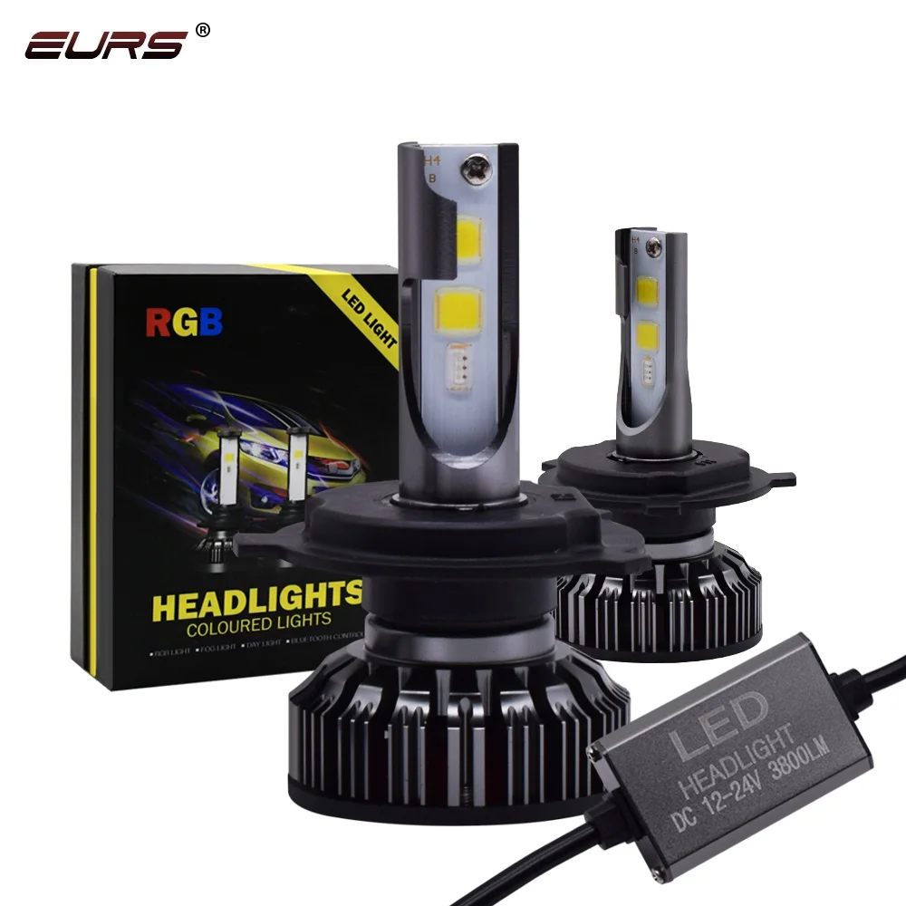 EURS(TM) светодиодный автомобильный головной светильник s RGB светильник Bluetooth управление H1 H3 H4 H7 H11 Автомобильная противотуманная фара 880 9005 9006 COB Высокая яркость 20W