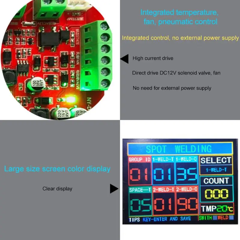 Пневматический контроллер точечной сварки с вентилятором и температурным датчиком 100A сварочный контроллер NY-D08