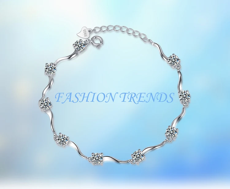 CAB021 925 Серебряный браслет для свадебные с кубическим Цирконом камень кулон браслет для женщин подарок