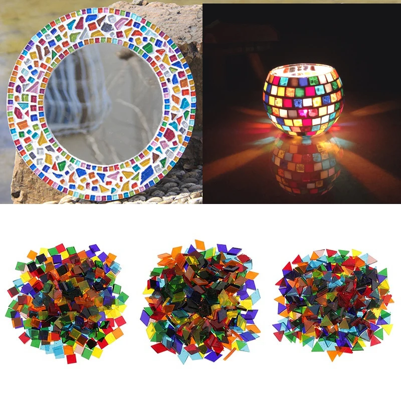 DIY Mosaic Making Mixed Color Glass Tiles Kids Art and Crafts Materials Iridescent Tile Squares Stained Tool | Дом и сад