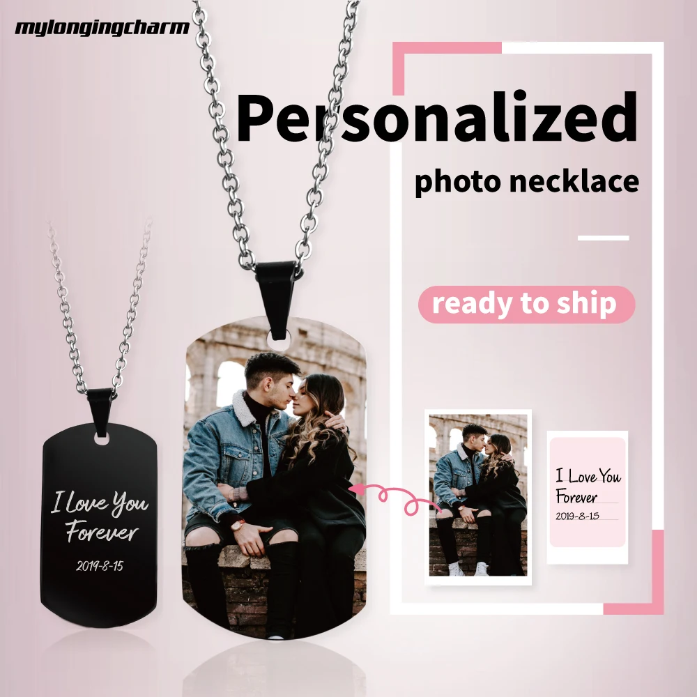

MYLONGINGCHARM Personalize Photo Necklace-22x39mm Pendant-custom your message at the back side-D0126
