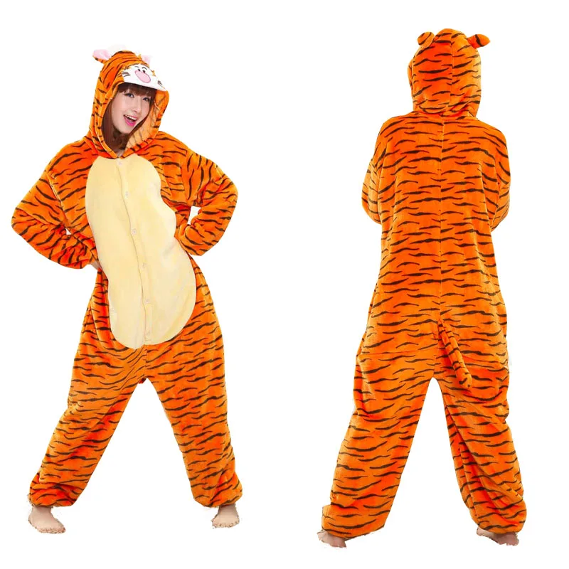 Kigurumi Onesie аниме женские костюмы косплей мультфильм животных пижамы Ститч звезда Единорог кролик зима теплый с капюшоном - Цвет: tigger