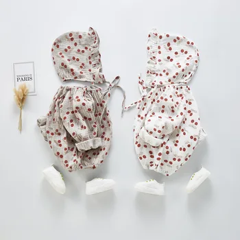 

Spring pure cotton floral long sleeve romper with hat 2020 cute girls clothes outwears 0-3Y