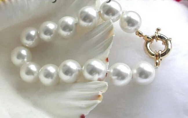 DYY 913+++ потрясающий! 14 мм белый круглый морской жемчужный браслет