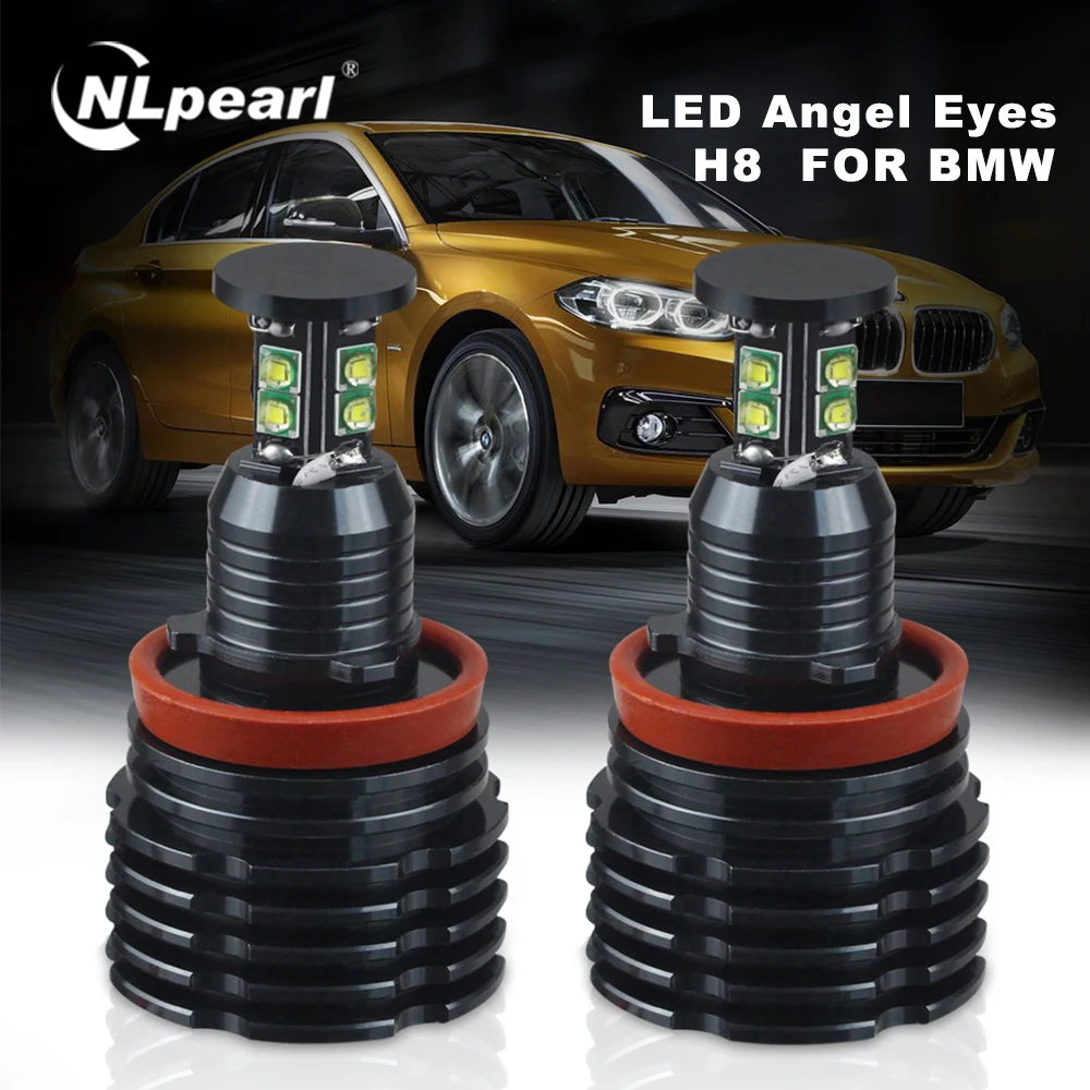 

NLpearl 1pair Canbus 40W H8 White LED Angel Eye Halo Ring Marker Light Bulb Fit for BMW E60 E91 E92 E61 E63 E89 X5 X6 Error Free