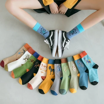 

New autumn 12 constellations Theme socks Women Harajuku printing cotton popular Color block Long socks Warm gift Lucky socks2020