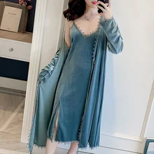 Женский велюровый пижамный комплект из 2 предметов, одежда для сна, серое сексуальное кимоно с v-образным вырезом, банный халат, бархатная ночная рубашка, домашний халат, ночное платье