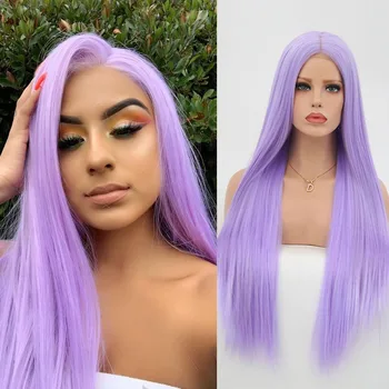 RONGDUOYI Senza Colla Sintetica Parrucca Anteriore Del Merletto Lungo Rettilineo di Seta Viola Cosplay Parrucche Per Le Donne di Alta Temperatura Parrucca Del Merletto Dei Capelli