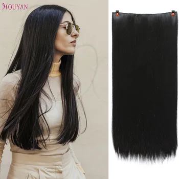 

HOUYAN Natural Black Long Straight Clip in Hair Extensions for Women Silky Synthetic Hair Piece Heat Resistant
