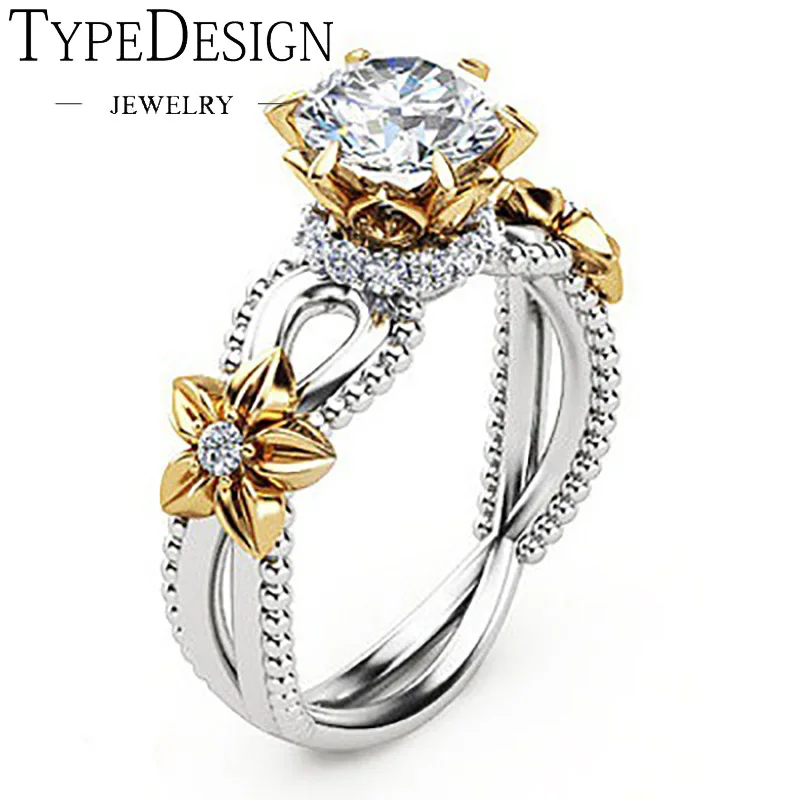 

Yellow Gem Rose Sunflower Hollow Design Flower Wedding Rings for Women Charm Trendy Rings with Zircon Party Jewelry bague femme