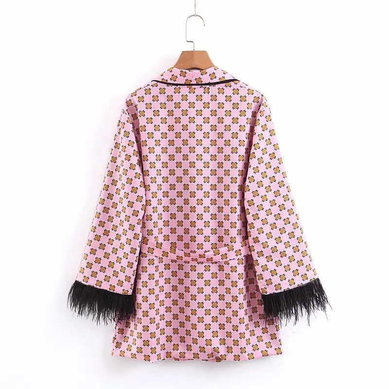 Женское кимоно свободного покроя розовое осеннее пальто с бантом карманами и