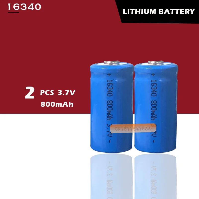 2 x перезаряжаемый CR123A 16340 800mAh 3,7 V литий-ионный аккумулятор