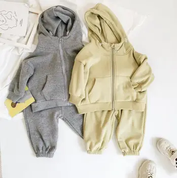 

2019 new girls boys 2 pcs thicken set hooded coat+long pants fashion winter cotton kids suit 1-7t HJ8