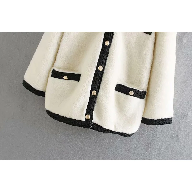 Женские зимние элегантные лоскутные куртки из искусственного меха,, модные женские плотные пальто на пуговицах, женская теплая стильная флисовая одежда